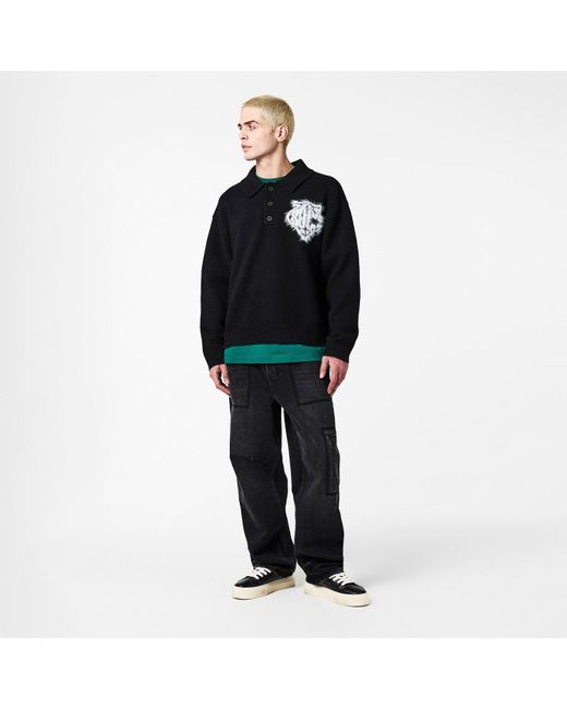 The Couture Club Black Textured Soft Knit Relaxed Fit Knitted Top for men