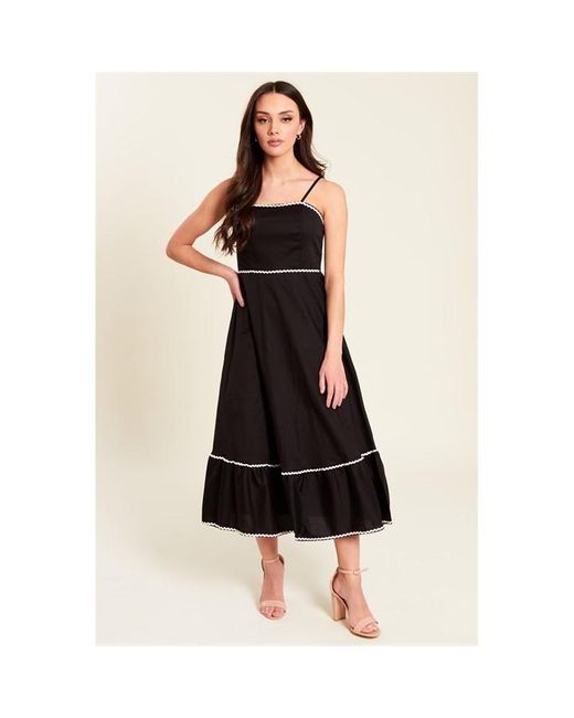 Be You Black Cotton Trim Midi Dress