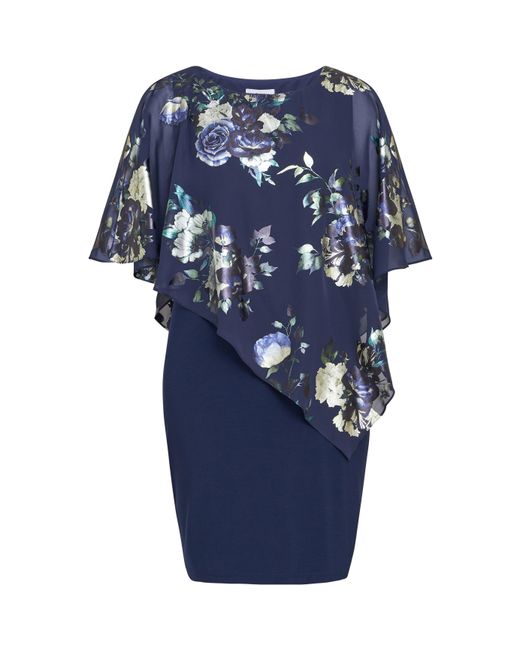 Gina Bacconi Blue Gaby Floral Printed Asymmetric Dress