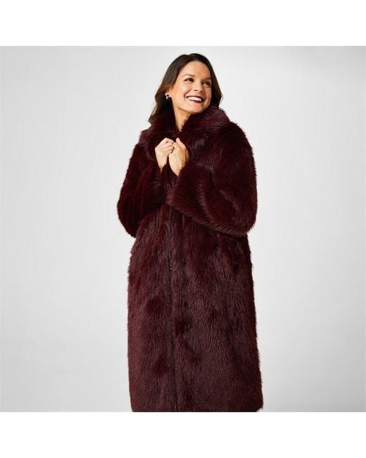Biba Red Longline Faux Fur Coat