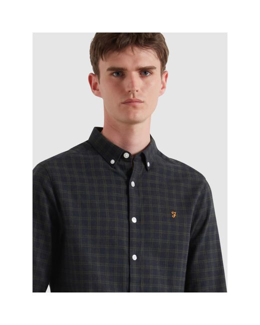 Farah Blue Milners Check Long Sleeve Patterned Shirt for men