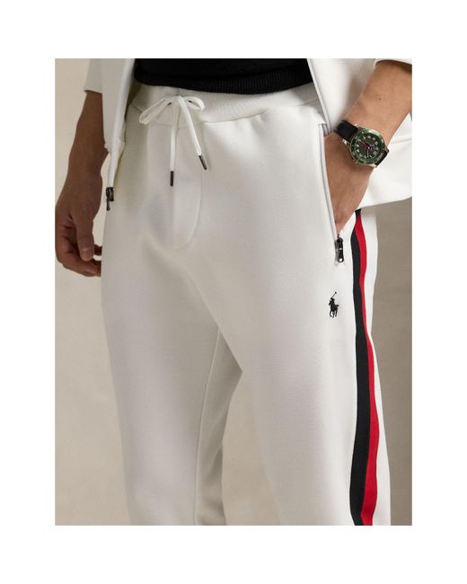 Polo Ralph Lauren White Closed Cuff Fleece Tapered Joggers for men
