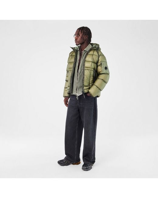 C P Company Green Dd Shell Medium Down Hip Length Hooded Medium Puffer Jacket for men