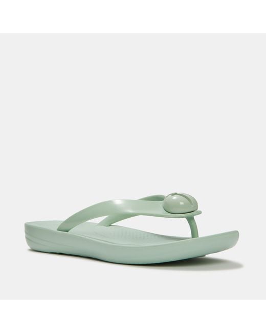Fitflop Green Iqushion Glossy-Button Flip Flops
