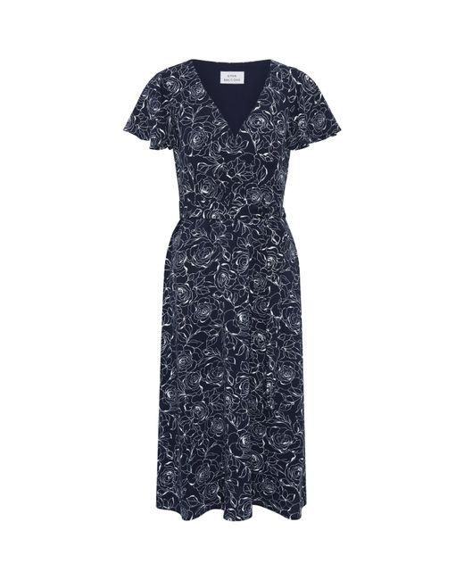 Gina Bacconi Blue Persia Faux Wrap Flutter Sleeve Dress