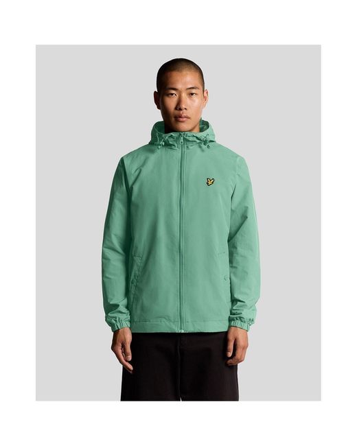 Lyle & Scott Green Zip Through Cotton Wind Resistant Long Sleeve Hooded Rain Anorak for men