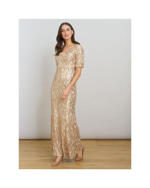 Gina Bacconi Natural Pat Sequin Maxi Dress