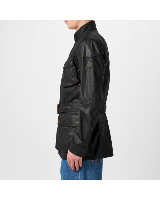 Belstaff Black Trialmaster Water And Wind Resistant Waxed Cotton Long Sleeve Wax Jacket for men