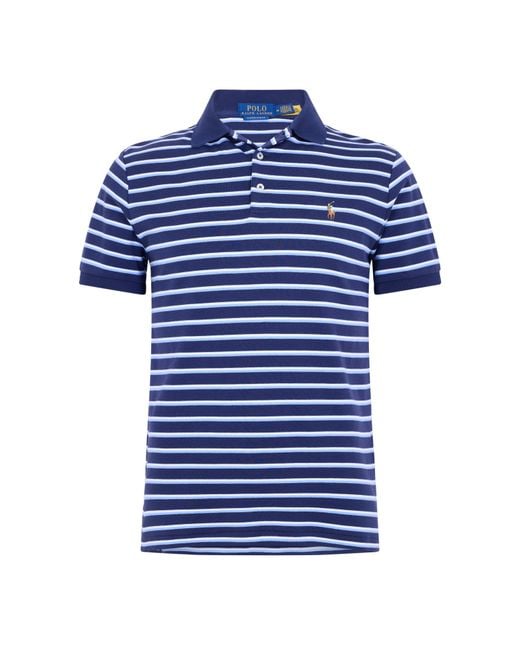 Polo Ralph Lauren Blue Pima Cotton Stripe Tailored Fit Short Sleeve Shirt for men