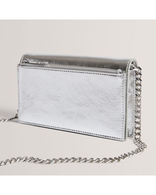 Ted Baker Gray Lock Detail Purse With Chain Strap