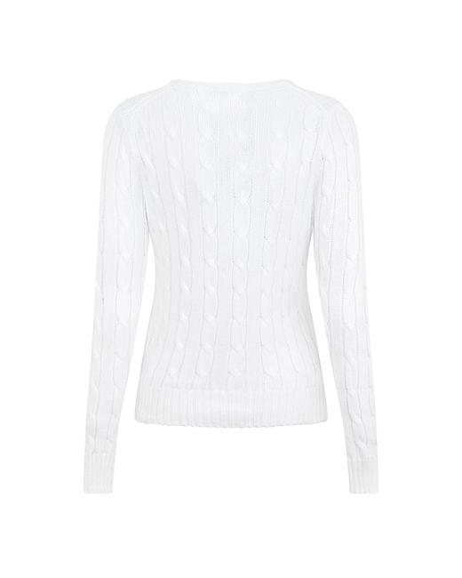 Ralph Lauren White Cable-knit Cotton V-neck Jumper