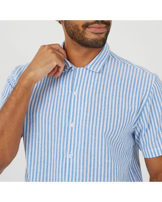 Brave Soul Blue Short Sleeved Revere Collar Patterned Shirt for men