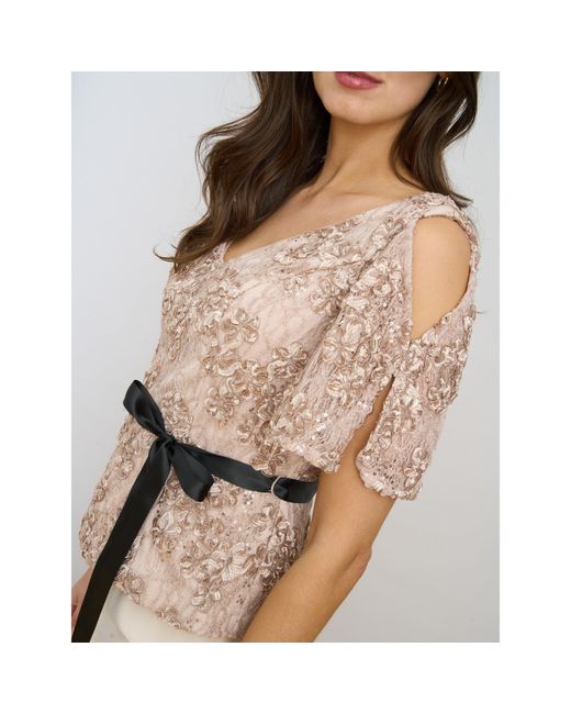 Gina Bacconi Pink Kitty V Neck Lace Blouse