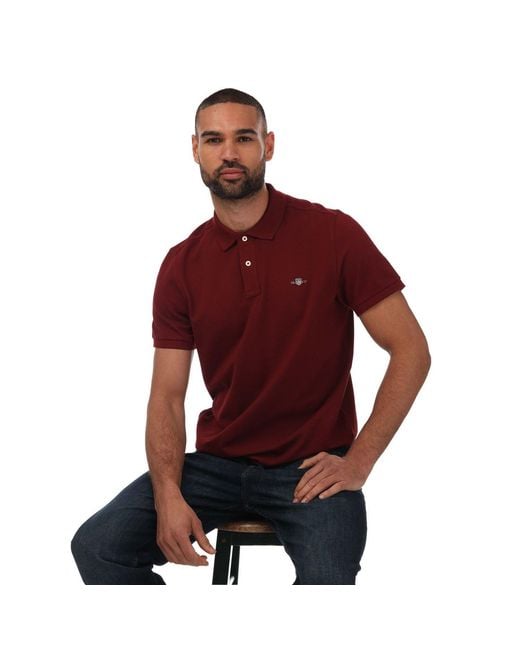Gant Red Regular Fit Shield Pique Polo for men