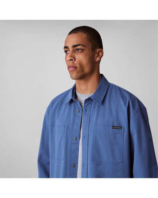 Calvin Klein Blue Relaxed Chambray Cotton Long Sleeve Oversized Fit Overshirt for men