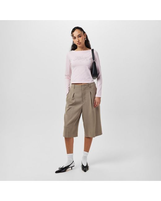HUGO Pink 'S Long Sleeve Cotton Crop Top