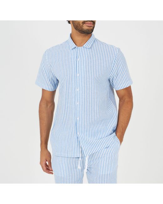 Brave Soul Blue Short Sleeved Revere Collar Patterned Shirt for men