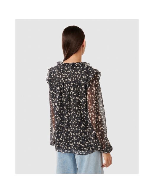 Forever New Blue Cody Ruffle Pintuck Blouse