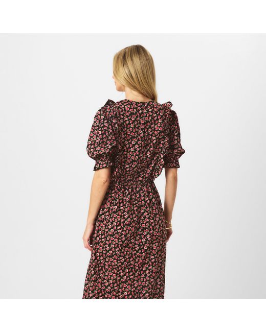 AX Paris Purple Rose Printed Frill Detail Midi Dress