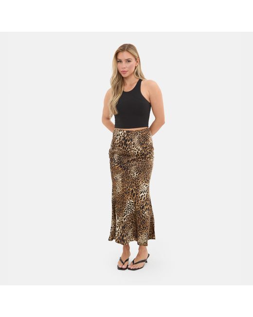 I Saw It First Brown Leopard Print Satin Maxi Skirt