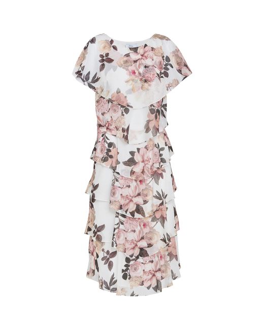 Gina Bacconi White Alice Midi Printed Tiered Dress