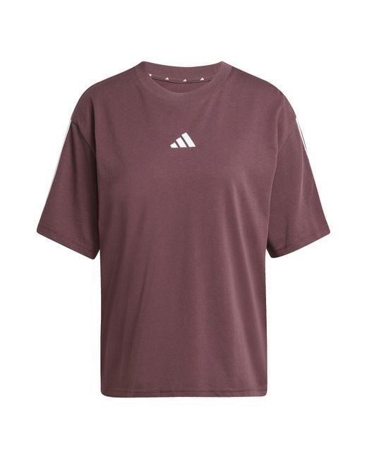 Adidas Purple Essentials 3 Stripe T-Shirt