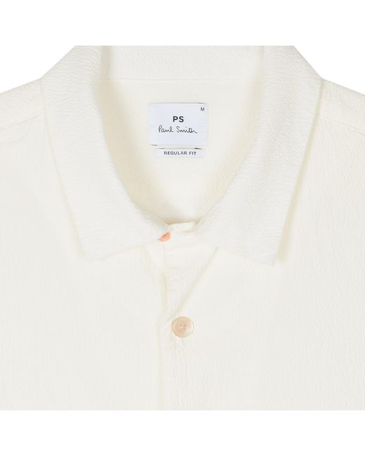Paul Smith White Seersucker Short Sleeve Plain Shirt for men