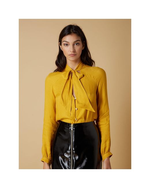 Biba Yellow Leopard Jacquard Pussybow Blouse