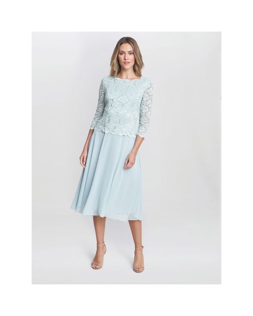 Gina Bacconi Blue Rona Midi Dress With Bodice And Skirt