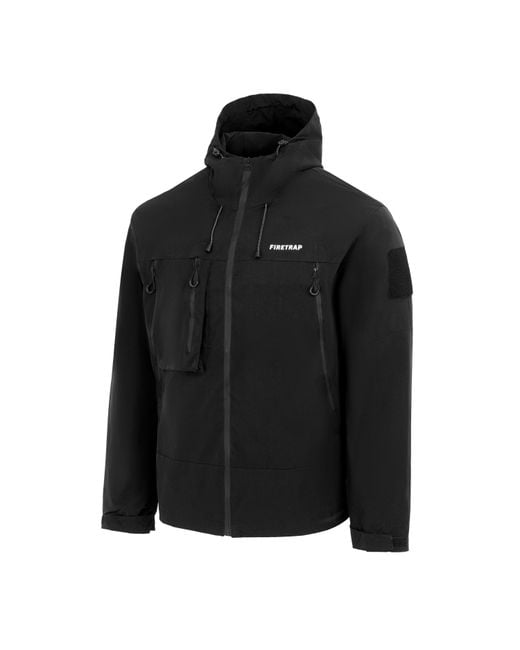Firetrap Black Windproof Hooded Long Sleeve Windbreaker for men