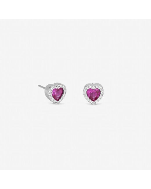 Jon Richard Pink Rhodium Plated And Heart Stud Earrings