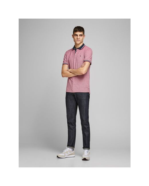 Jack & Jones Pink Paulos Tipped Pique Short Sleeve Polo Shirt for men