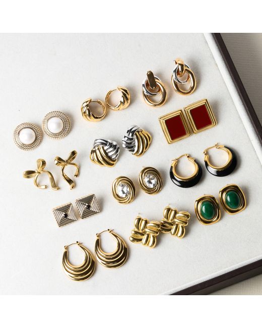 Jon Richard Metallic Plated Ridge And Jet Square Earrings