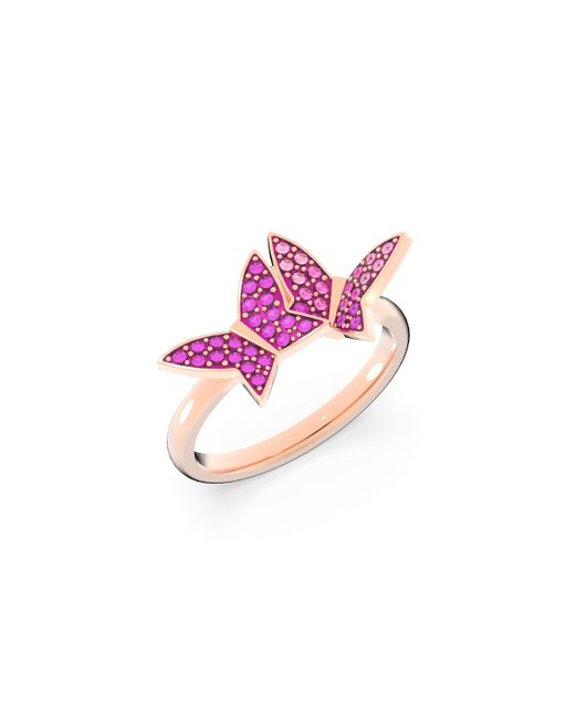 Swarovski Pink Lilia Ring, Set (3) Butterfly, Rose-Tone Plated