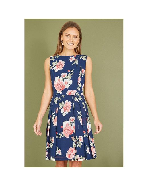 Mela London Green Floral Skater Dress With Scoop Back