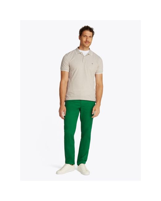 Tommy Hilfiger White Linen Pique Short Sleeve Polo Shirt for men