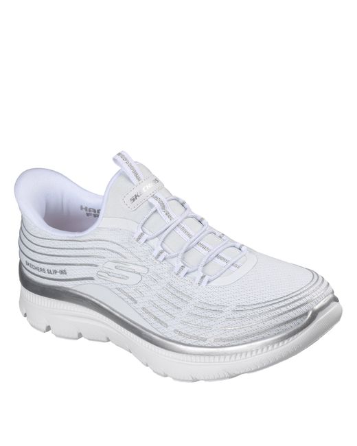 Skechers White Mesh Bungee Glitter Print Slip On Trainers