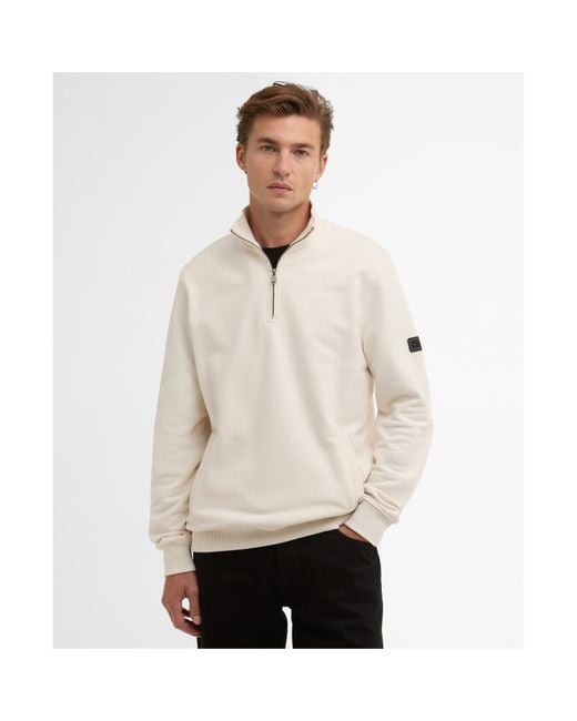 Barbour White Ehan Half Zip Cotton Long Sleeve Sweatshirt for men