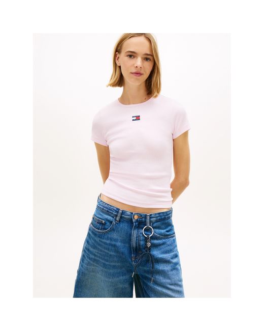 Tommy Hilfiger Pink Extra Small Badge Ribbed T Shirt