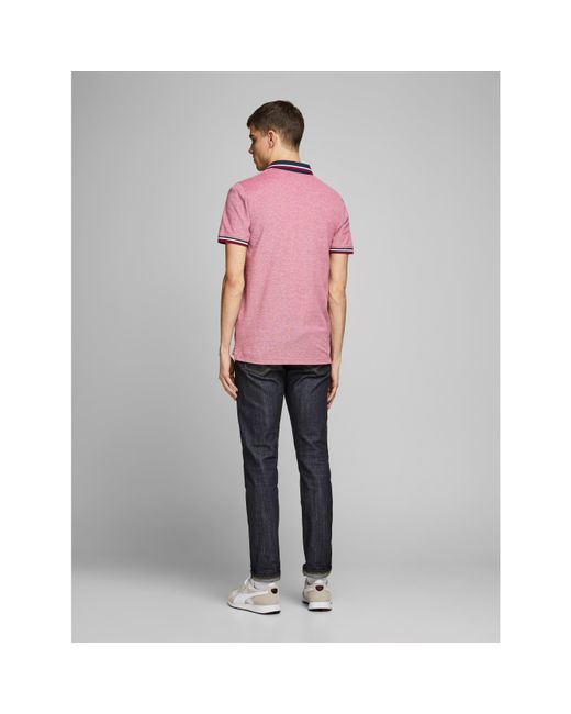 Jack & Jones Pink Paulos Tipped Pique Short Sleeve Polo Shirt for men