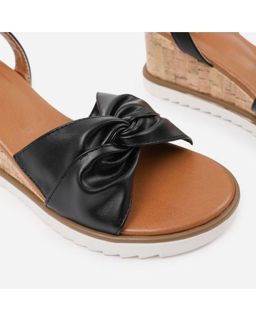 Where's That From Black Pu Katara Knot Detail Wedge Shoes