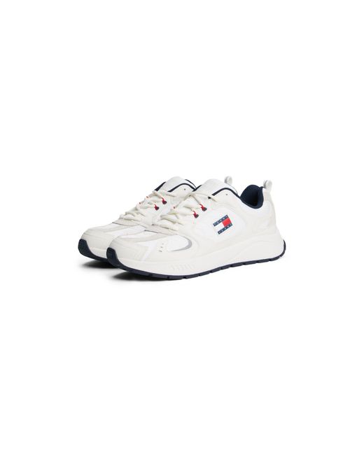 Tommy Hilfiger White Logo Mixed Texture Trainers for men
