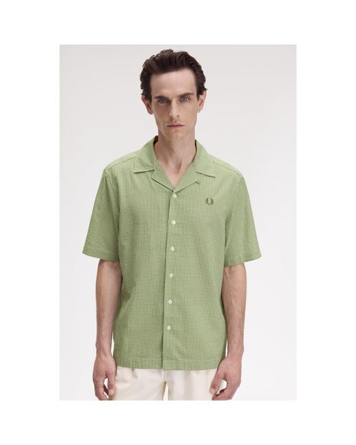Fred Perry Green Gingham Short Sleeve Shirt for men