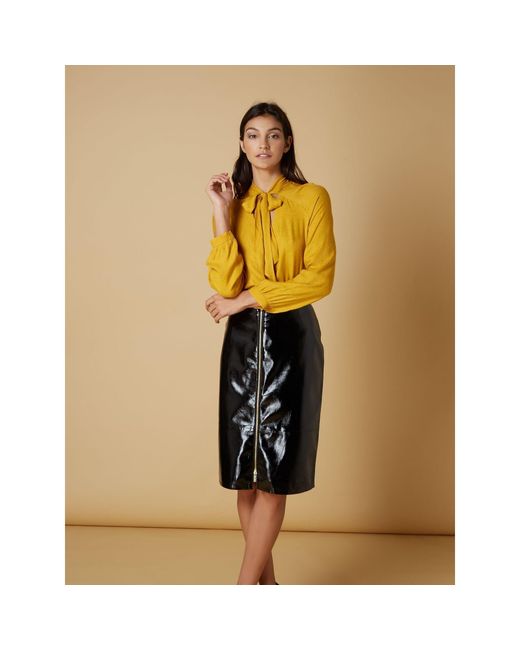 Biba Yellow Leopard Jacquard Pussybow Blouse