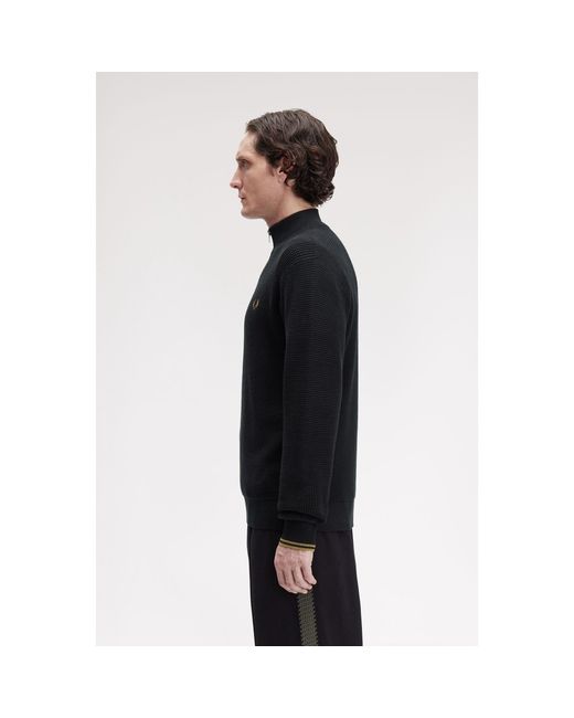 Fred Perry Black Waffle Stitch Half Zip Jumper for men