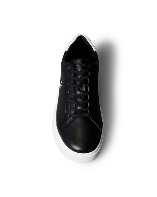 Calvin Klein Black Leather Classic Cup Low-Top Trainers for men
