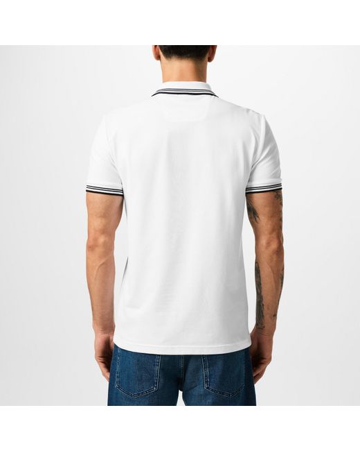 Boss White Paul Contrast Striped Trim Short Sleeve Polo Shirt for men