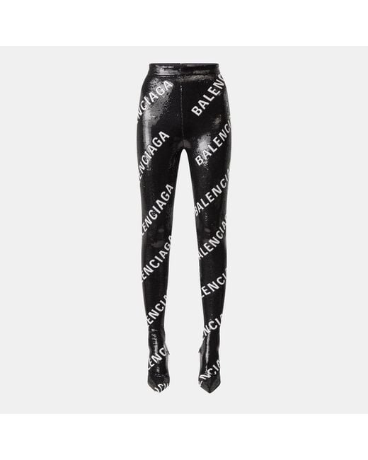 Balenciaga Black Sequinned Sock Boot Leggings