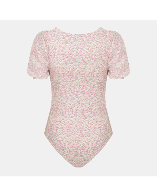 Brave Soul Pink Ditsy Floral Puff Sleeve Bodysuit