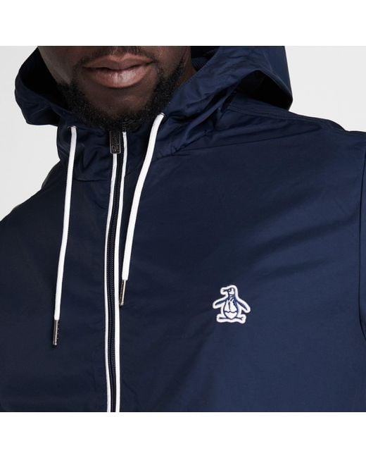 Original Penguin Blue Ratner Water And Wind Resistant Hooded Long Sleeve Rain Anorak for men